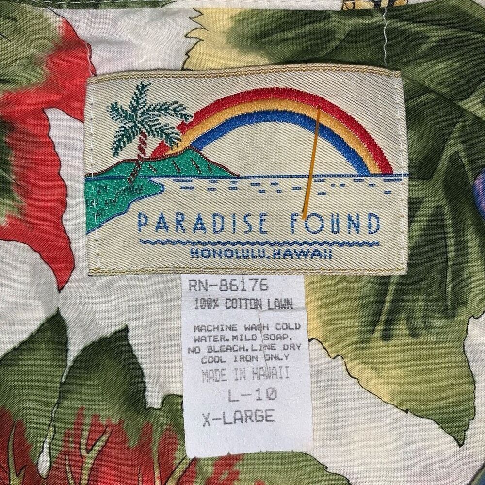Vintage Paradise Found Mens XL Button Front Floral Hawaiian Shirt Short Sleeve